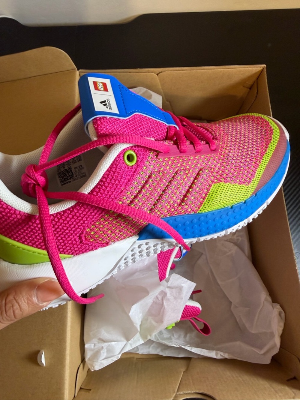 adidas Kids Pink, Blue & Neon Green LEGO-Inspired Sneakers